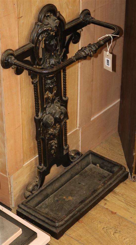 A Victorian cast iron stick stand W.44cm